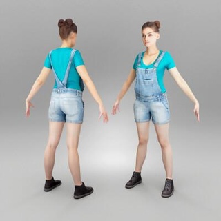 beautiful woman jeans overalls a-pose 408 3d print model deep3dstudio 3d print model - Mito3D