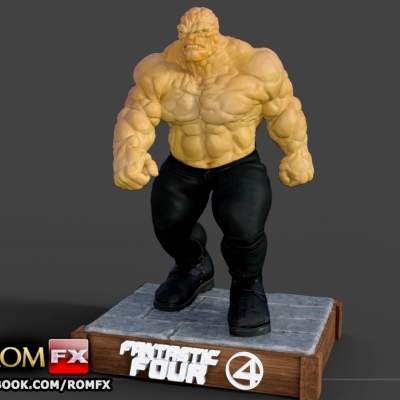 ben grimm Sache, die fantastischen vier Bild drucken ready 3d-Modell grimm, was comic-Figur marvel-Universum, einem Gründer der fantastic four erstellt stan lee jack kirby sein Schlachtruf es ' s clobberin 'Zeit, einer bekanntesten comics wikipedia sehr ausführliche Stein Haut Standfuß im Lieferumfang enthalten four-logostl, obj-Dateien kompatibel, keine 3d-slicer-Programm Ihre 3d-Drucker-Digital gemalte nur als Referenz, 3d-Druck, haben Farbekeine Scheibe Teile voll Loch Abbildung 3D print model - Mito3D