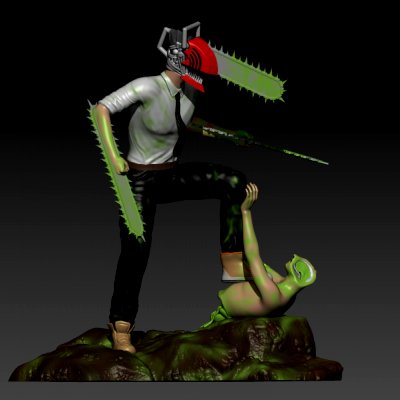 Kettensäge Diorama denji Zombie drucken bereit 3d Modell weiblich 3D print model - Mito3D