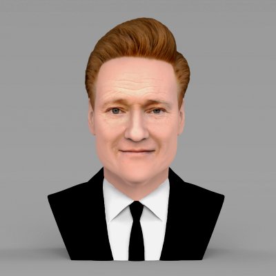 conan obrien bust full color print ready 3d model here o'brien printing current size 5 cm height but you free scale it zip file contains obj wrl texture png created zbrush mudbox photoshopif have any questions please don't hesitate contact me respond asap encourage check my other celebrity models 3D print model - Mito3D
