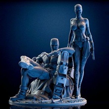 deadpool & lady statue - print ready 3d model cheriloyet 3d print model - Mito3D
