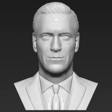 don draper mad men bust print ready 3d model here jon hamm printing current size 5 cm height but you free scale it zip file contains obj stl created zbrushif have any questions please don't hesitate contact me respond asap encourage check my other celebrity models 3d print model - Mito3D