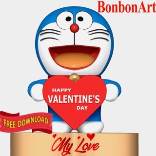 Doraemon Valentinstag frei drucken bereit 3d Modell bon Kunst 3d print model - Mito3D
