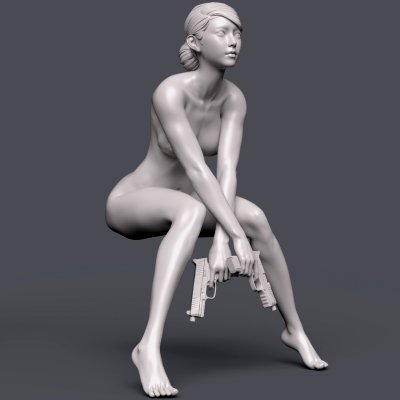 double gun girl sitting print ready 3d model 3D print model - Mito3D