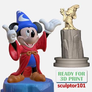 arte fan fantasía Mickey ratón hechicero rock base 3d impresión modelo sculptor101 3d print model - Mito3D