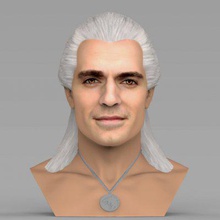 geralt rivia witcher cavill bust full color print ready 3d model here henry printing current size 5 cm height but you free scale it zip file contains obj wrl texture png created zbrush mudbox photoshopif have any questions please don't hesitate contact me respond asap encourage check my other celebrity models 3d print model - Mito3D