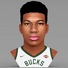 giannis antetokounmpo bust full color print ready 3d model here milwaukee bucks printing current size 5 cm height but you free scale it zip file contains obj wrl texture png created zbrush mudbox photoshopif have any questions please don't hesitate contact me respond asap encourage check my other celebrity models 3d print model - Mito3D