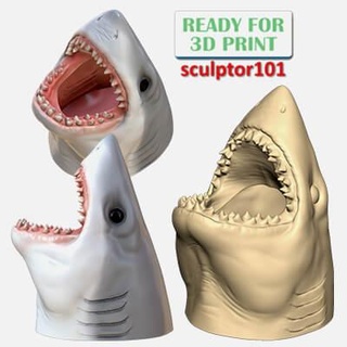 ótimo branco Tubarão oco caneta suporte 3d escultura sculptor101 3d print model - Mito3D