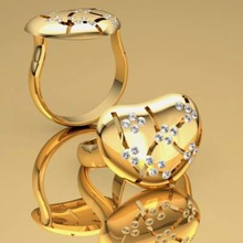 heart charm ring print ready 3d model ringjewelry prefered gold silverringsize 725 175mm gemstones 15mm have flushed settings thickness 13mmif you want inquire similar work done please contact me all my stls repaired appropriate printing software before publish if like leave review 3d print model - Mito3D