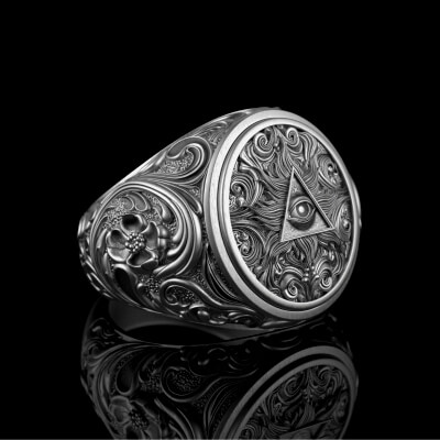 jewel gold man ring eye masonic symbol 0317 set 7-13us 3d print model 3djewelrysquad 3D print model - Mito3D