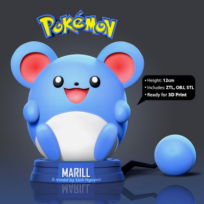 marill - pokemon fanart sinh nguyen 3D print model - Mito3D