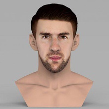 michael phelps bust full color print ready 3d model here printing current size 5 cm height but you free scale it zip file contains obj wrl texture png created zbrush mudbox photoshopif have any questions please don't hesitate contact me respond asap encourage check my other celebrity models 3d print model - Mito3D