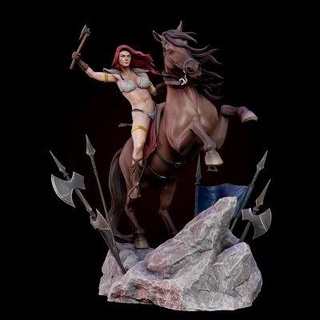 rojo sonja montando caballo diorama estatua henna adicional 3d print model - Mito3D