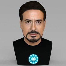 robert downey jr tony stark bust full color print ready 3d model here iron man printing current size 5 cm height but you free scale it zip file contains obj wrl texture png created zbrush mudbox photoshopi am attaching stl if would like standard materials tooif have any questions please don't hesitate contact me respond asap encourage check my other celebrity models 3d print model - Mito3D