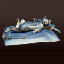 robô-gato estátua prontos para impressão 3d do modelo a decoração de interiores estatueta um gato robô criado com base esboços artista japonês hajime sorayama 3d print model - Mito3D