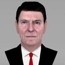 ronald reagan bust full color print ready 3d model here printing current size 5 cm height but you free scale it zip file contains obj wrl texture png created zbrush mudbox photoshopif have any questions please don't hesitate contact me respond asap encourage check my other celebrity models 3d print model - Mito3D