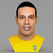 ronaldinho bust full color print ready 3d model here printing current size 5 cm height but you free scale it zip file contains obj wrl texture png created zbrush mudbox photoshopif have any questions please don't hesitate contact me respond asap encourage check my other celebrity models 3d print model - Mito3D