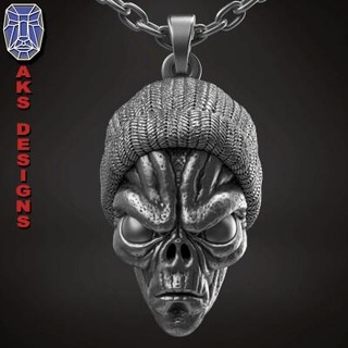 cráneo colgante pendiente joyería extraterrestre gorra v1 3d impresión modelo aks diseños 3d print model - Mito3D