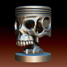 steampunk piston skull print ready 3d model statuette 3d print model - Mito3D