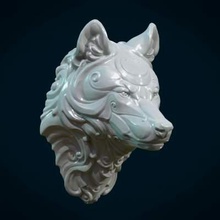 stylized wolf head print ready 3d model headmeasure units millimeters 475 cm heightmesh manifold no holes inverted faces bad contiguous edgestwo versions available 1 wwhead solid blend stl obj fbx 511080 triangular faces2 hollow 509062 faceswall thickness version 2 mm 3d print model - Mito3D