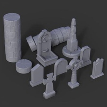 wargaming stone pack print ready 3d model props printingthis includes 1 column block broken fountain 6 gravestones monumentplease check my profile other full medieval which set among many others 3d print model - Mito3D