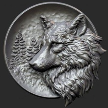 Wolf bas relief drucken bereit 3d Modell Jofox 3d print model - Mito3D