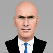 zinedine zidane bust full color print ready 3d model here printing current size 5 cm height but you free scale it zip file contains obj wrl texture png created zbrush mudbox photoshopif have any questions please don't hesitate contact me respond asap encourage check my other celebrity models 3d print model - Mito3D
