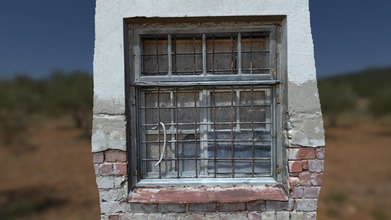 grille de la fenêtre - acheter des redevances gratuit modèle 3d urbain 3dscans davisandersons 87baefb ancien clos à l'abandon en bois barres métal l'avant les briques autour du cadre peinture écaillée 3d print model - Mito3D