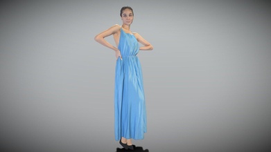 beautiful woman blue long dress posing 250 - buy royalty free 3d model deep3dstudio a8da322 3d print model - Mito3D