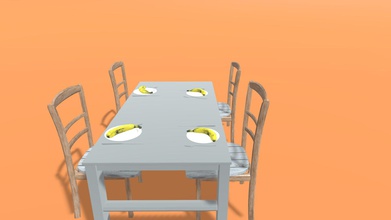 breakfast - download free 3d model creativemachine personpersonperson 15bc857 depicts scene which served modern dining table fully equipped chairs plates cutlery unskinned unprepared bananas creating impression people eating raw knife fork weird learn more 3d print model - Mito3D