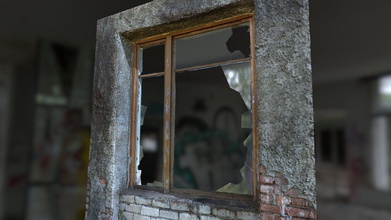 brown wooden window - buy royalty free 3d model urban 3dscans davisandersons ef91b9a old abandoned broken some glass remaining frame wall made bricks concrete 3d print model - Mito3D