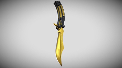 butterfly knife gold - buy royalty free 3d model p7po pipo07 df5c249 cs go pattern made autodesk maya textured rendered substance painter 3d print model - Mito3D