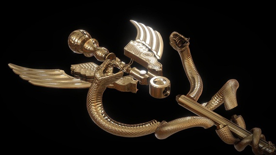 caduceus 3d baskı satın almak telif Bedava model massyx stl Yunan Antik sembol yakın dövüş 3dprinting melee weapon Hermes silahı silah 3d print model - Mito3D