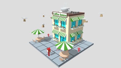 cartoon coffee shop - buy royalty free 3d model philip storm xingyun777 dda82dc cafe coffee exterior architectural table public town parasol coffeeshop architecture cartoon lowpoly chair house building street shop 3d print model - Mito3D