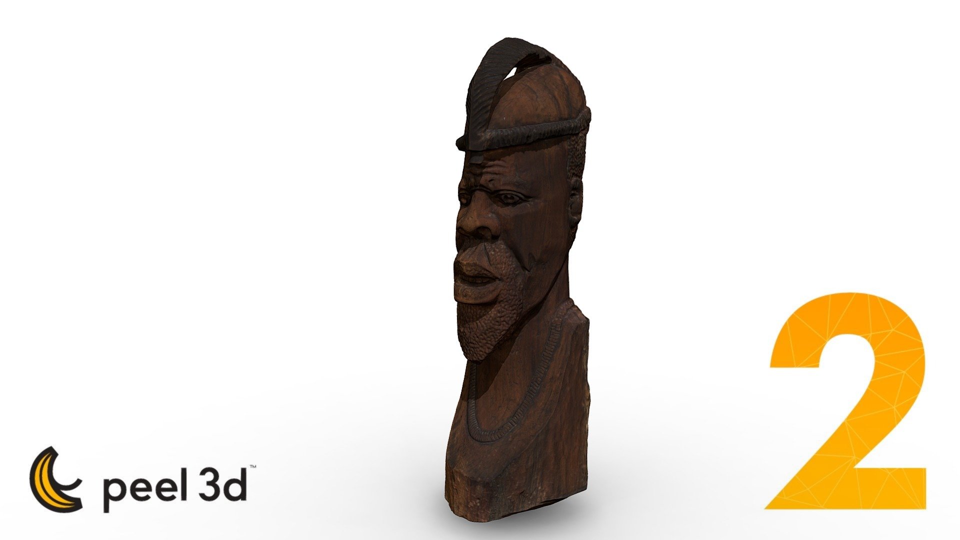 intagliato africano statua buccia di 2 - modello 3d peel-3dcom b26c313 in legno a mano acquisita la scanner 4 metri altezza gestito catturare tutti i più piccoli dettagli caratteristiche eseguita utilizzando geometria un oggetto solo 3D print model - Mito3D