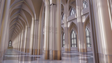 cathedral interior futuristic - buy royalty free 3d model giimann f3ba156 detailed classic scene building made up tile-able modular structures easy customization materials assigned different components units generic system 1 unit mm 3d print model - Mito3D
