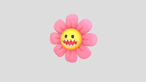 character243 devil flower - buy royalty free 3d model balucg face toon toy mascot teeth print head floral daisy emoji character cartoon monster evil noai 3d print model - Mito3D
