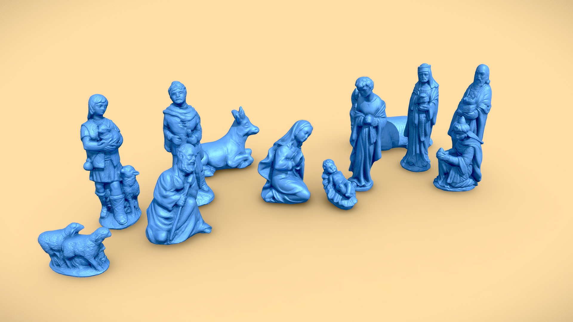 Navidad natividad figuritas conjunto 3d impresión Listo comprar realeza gratis modelo praehist3d mini mesa maria cuna figurilla Jesús 3dprinting imprimible Joseph 3D print model - Mito3D