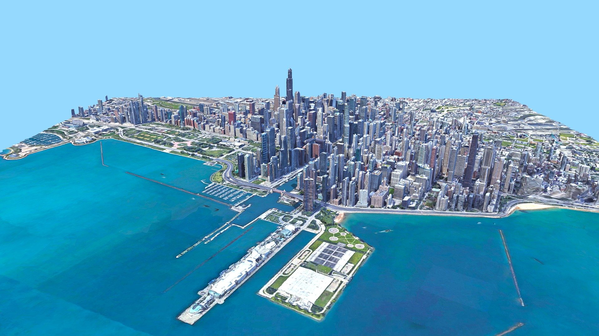 paysage urbain Chicago architecture rivière Etats Unis acheter royalties libre 3d modèle libanciel 38bf439 haute population bâtiments augmenter endroit tourisme dense visite 3D print model - Mito3D