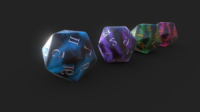classic d20 dice set - buy royalty free 3d model steele steelefrau 3b731b8 seams only visible preview subdivision smoothing friendly game ready low poly procedurally generated textures 4 colour design choices 4k pbr materials 3d print model - Mito3D