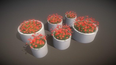 concrete pipe pots red flowers - buy royalty free 3d model vis-all-3d vis-all d034b64 3d print model - Mito3D