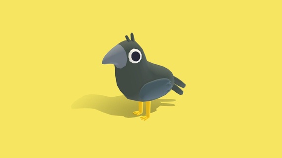 crow - quirky series buy royalty free 3d model omabuarts studio cute bird garbage wacky fly animal animated simple black rigged wing 3d print model - Mito3D