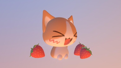 chat mignon de fraises - téléchargement gratuit modèle 3d jiayingc 769a5fa low poly mignon, fait partie d'attribution modeling2 merci vérifier mon travail 3d print model - Mito3D