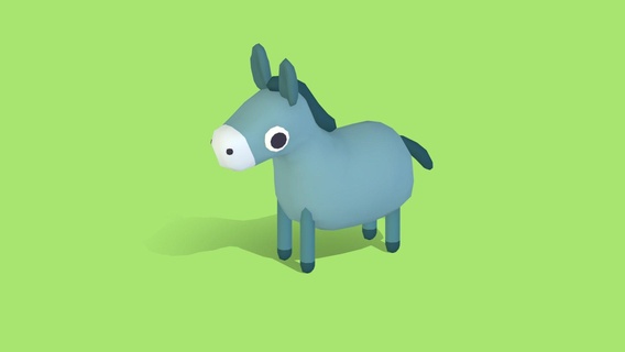 donkey - quirky series buy royalty free 3d model omabuarts studio toon cute b3d animals blender3d low poly animated simple rigged 3d print model - Mito3D