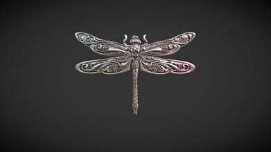 dragonfly relief - buy royalty free 3d model skazok insect jewelry wings pattern badge baroque embroidery stylized fantasy 3d print model - Mito3D