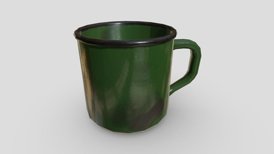 enameled iron mug - buy royalty free 3d model studio z b9f07c9 enamelled very common territory russia former ussr most often used campaigns travels green color army mugs low poly game-ready not subdivision real scale units cm proportions sizes observed close possible object 10 5 x 7 6 3d print model - Mito3D