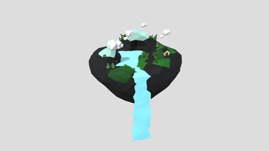 ilha flutuante de baixa poli - download grátis modelo 3d usd95 cc4e2cb contém low poly árvores casa do lago nuvens flutuantes, o céu a 3d print model - Mito3D