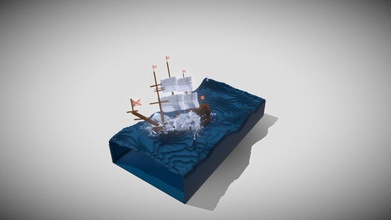 fragata voxeles - 3d model qpxmedia b6123b3 con simulacion fluidos y white water 3d print model - Mito3D