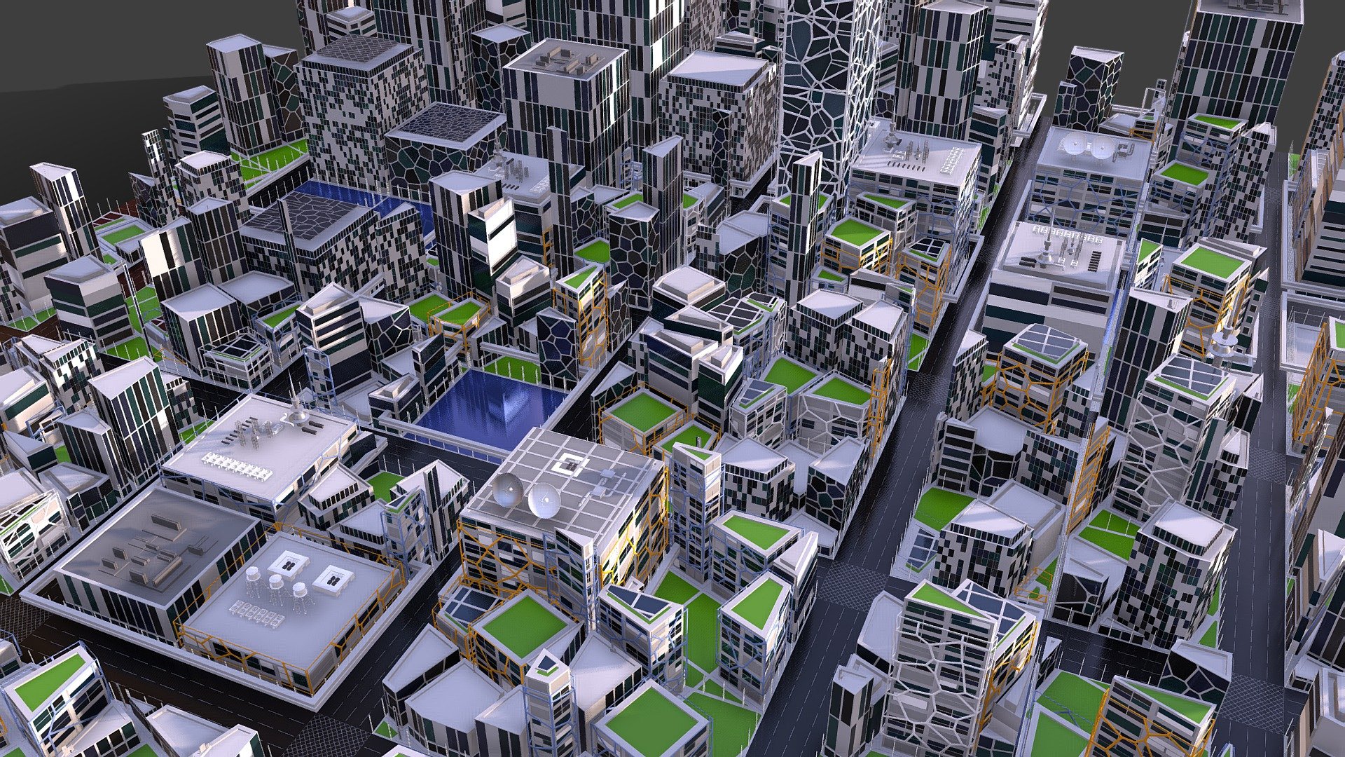 future city b1 - buy royalty free 3d model giimann bd15352 extremely detailed stylized cityscape scene contains 54 highly futuristic blocks 1 feature buildings perfect high definition renders animations 3D print model - Mito3D