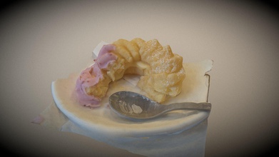 half eaten 02 - 3d model aya2017 7cc44d6 created realitycapture capturing reality 90 images 00h 38m 13s custard-filled strawberry chocolate-covered cruller 3d print model - Mito3D